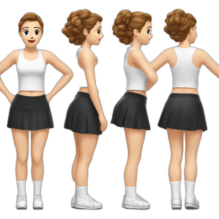 alistic-full-body-caucasian-curvy-beauty-jumping-short-black-skirt-back-and-front-views-strong-wind-white knickers-long-white-socks emoji