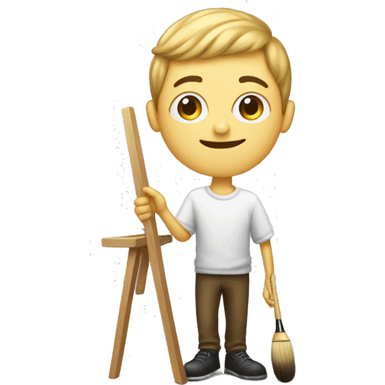 white boy holds little brush, an easel emoji