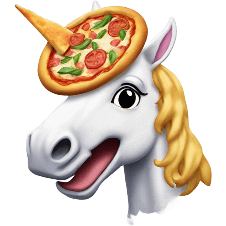 Unicorn eating a pizza emoji