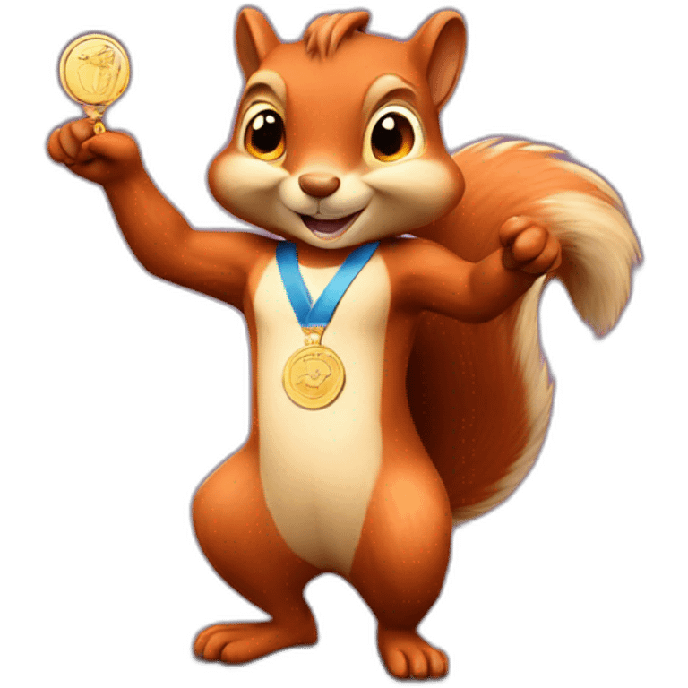 the squirrel holds the winner's medal in its paws emoji