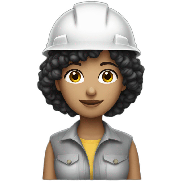 a constructor woman with curly black hair and white helmet emoji