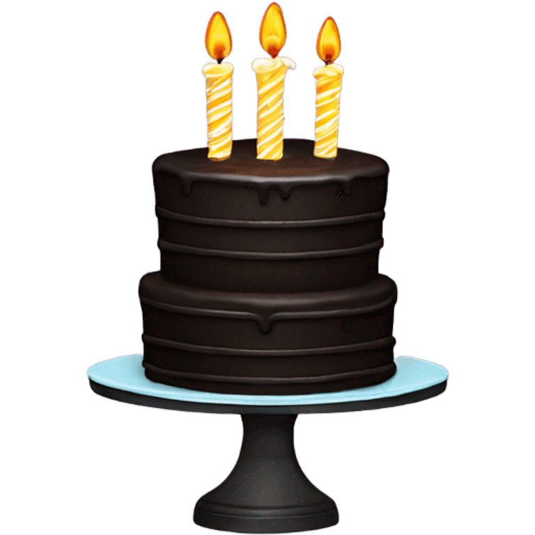 Black Birthday cake  with a 25 candle on top emoji