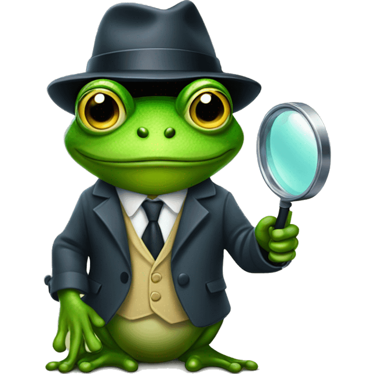 Detective Frog holding magnifying glass emoji