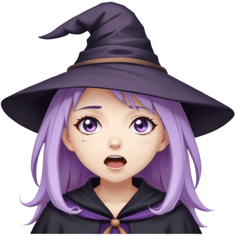 cute anime girl with lilac hair in a witch hat cries and screams loudly with her eyes closed emoji