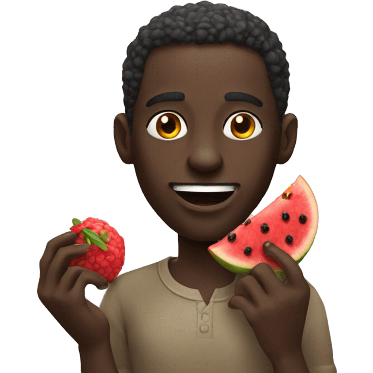 african man eating some red fruit emoji