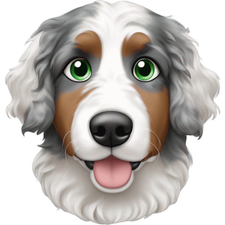 merle bernedoodle with one blue eye and one green eye emoji