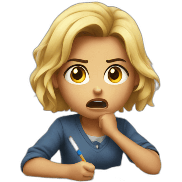 a angry-girl doing  homework emoji