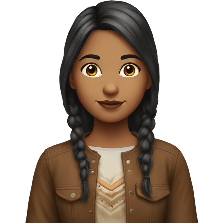 girl dark hair with streaks of color in her hair and America indian heritage plain clothing emoji