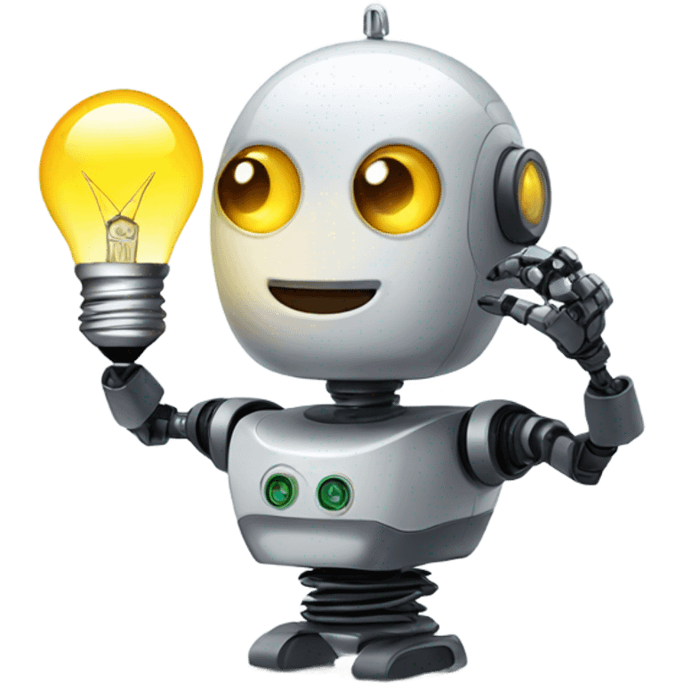 robot holds a light bulb emoji