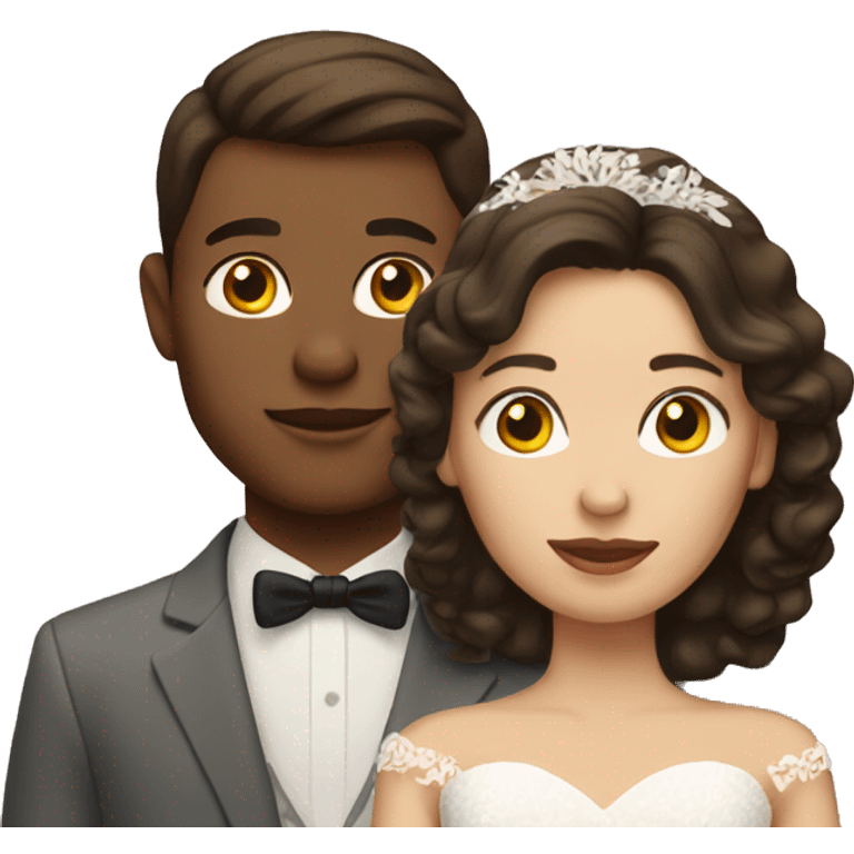 Brunette couple with light skin wedding  emoji