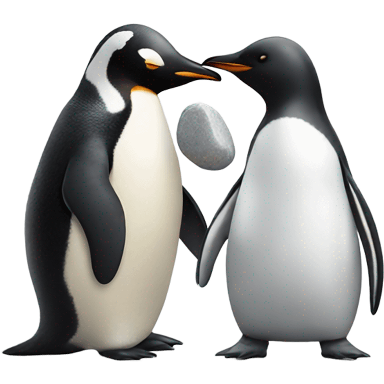 Penguin giving another penguin a pebble emoji