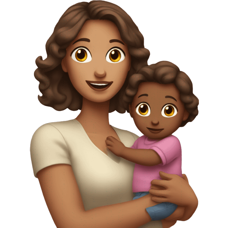 fair skinned brunette woman holding toddler emoji