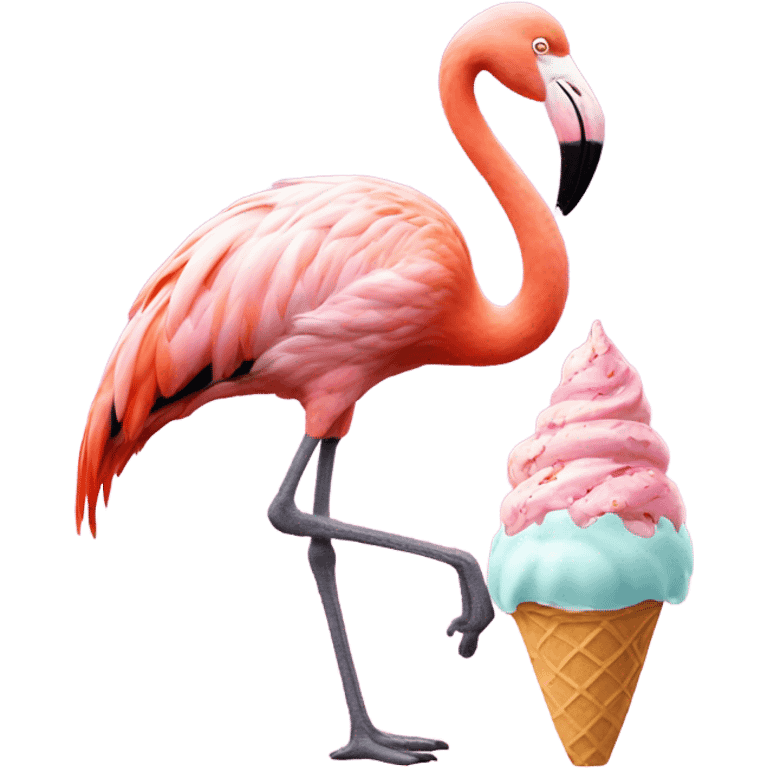 Flamingo eating an Ice cream cone  emoji