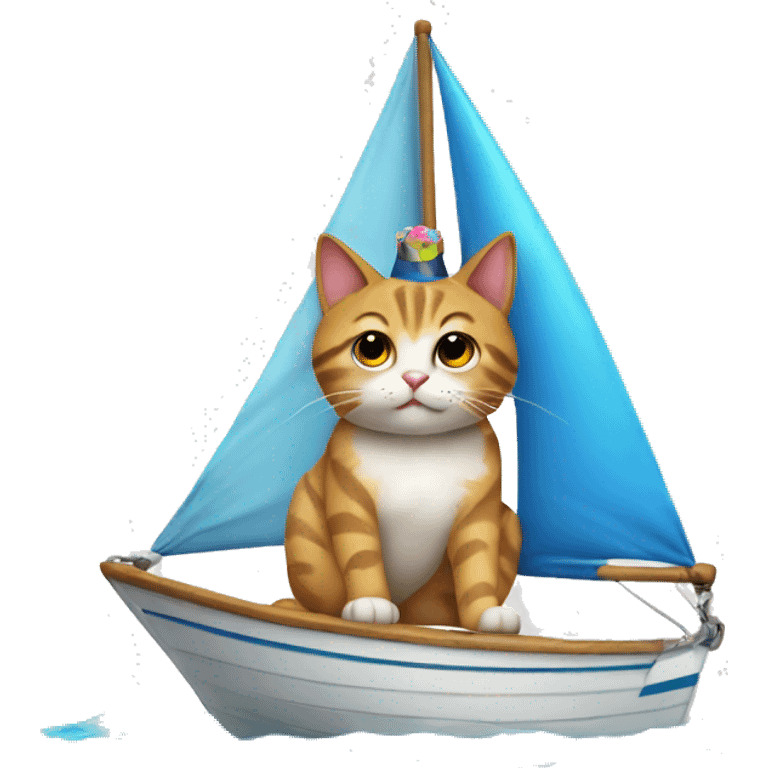 cat wearing a birthday hat on a sailboat emoji