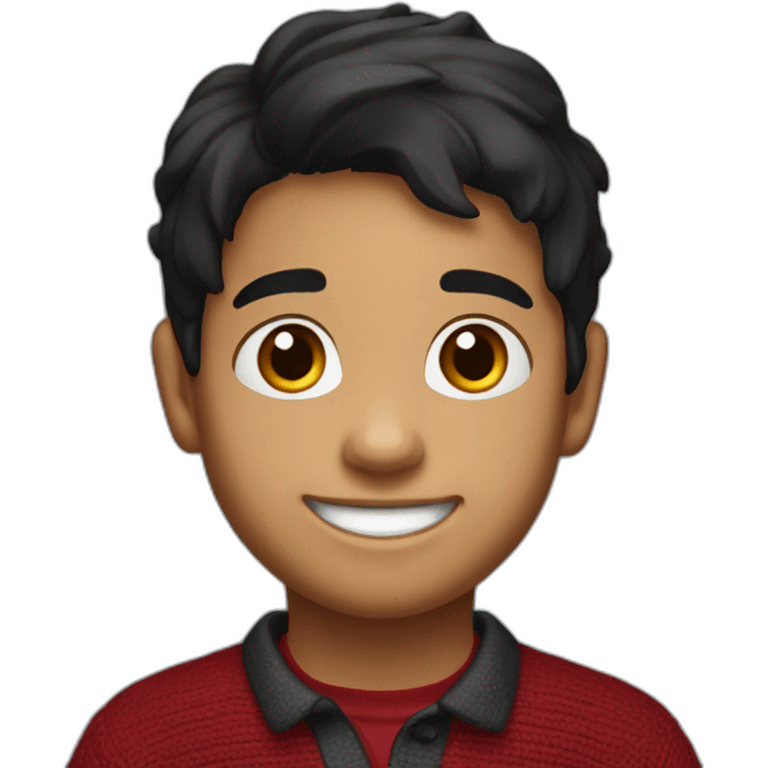 light skin smiling indian kid with black hair wearing a dark red sweater polo emoji