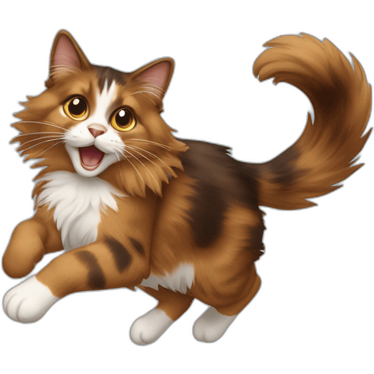 jumping longhaired brown calico cat emoji