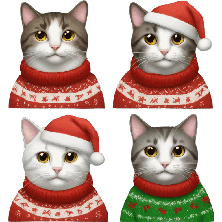 four cats wearing Christmas sweaters emoji