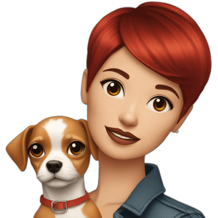 red pixie cut beautiful woman with chihuahua emoji