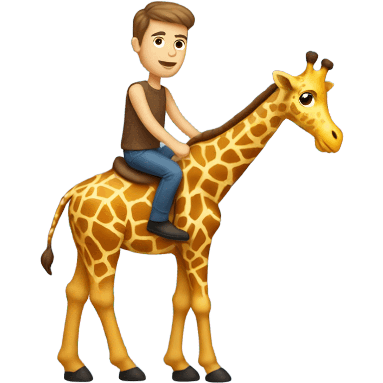 Brown haired white male riding giraffe emoji