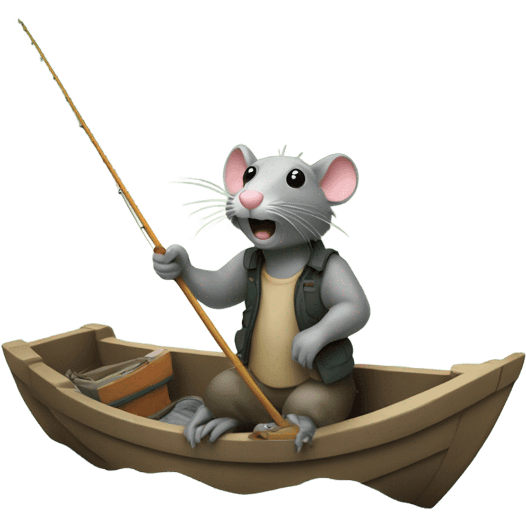 A rat on a boat in the river fishing  emoji