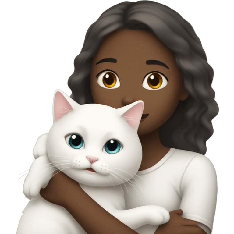 Girl hug her white cat emoji