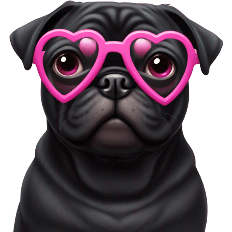 Black pug wearing heart shaped pink glasses  emoji