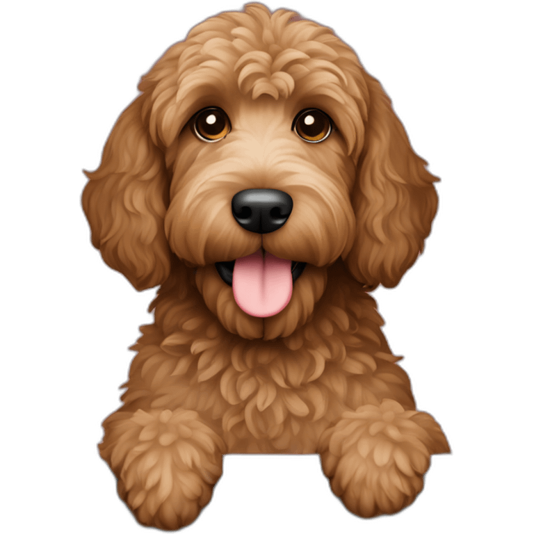 brown labradoodle dog with a laptop emoji