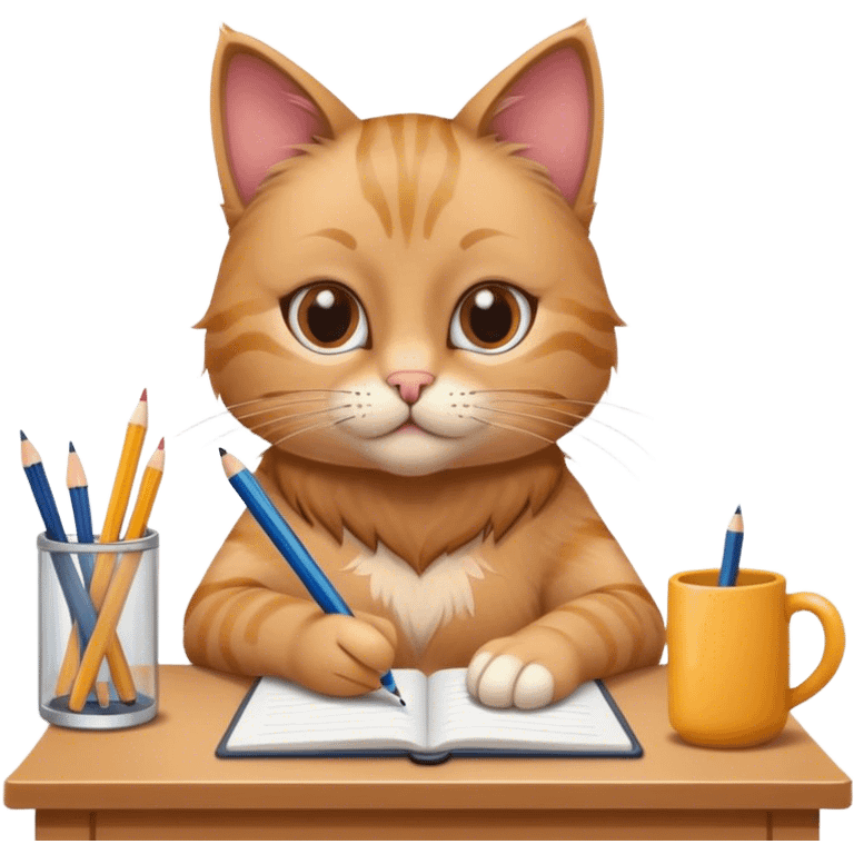 Cat with eyelashes doing homework emoji