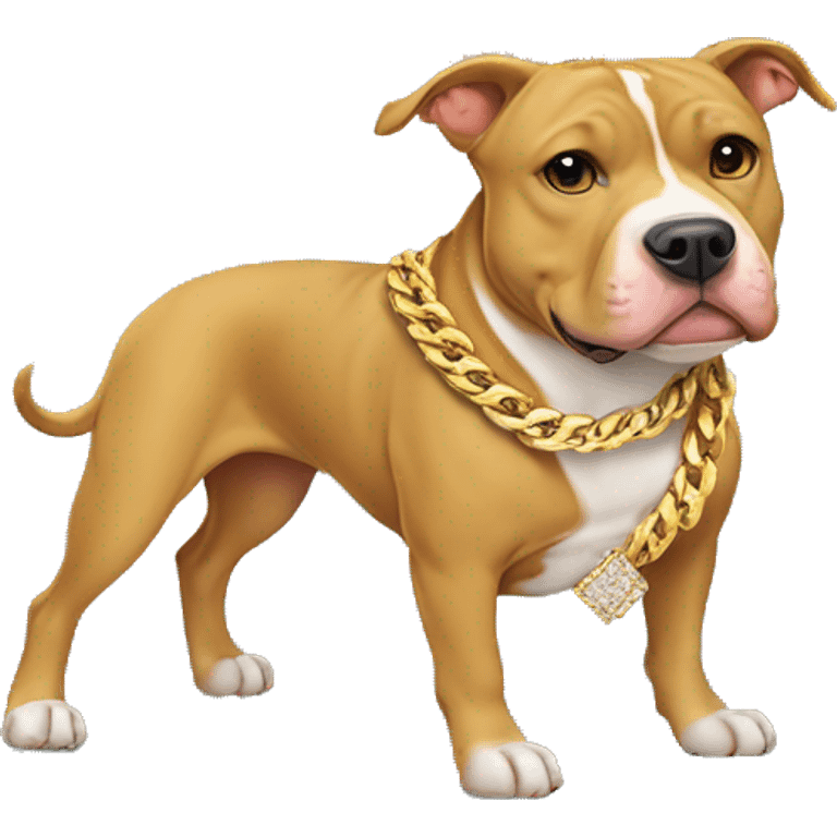 A dog pitbull and wearing big gold chain on that says G pendant  emoji