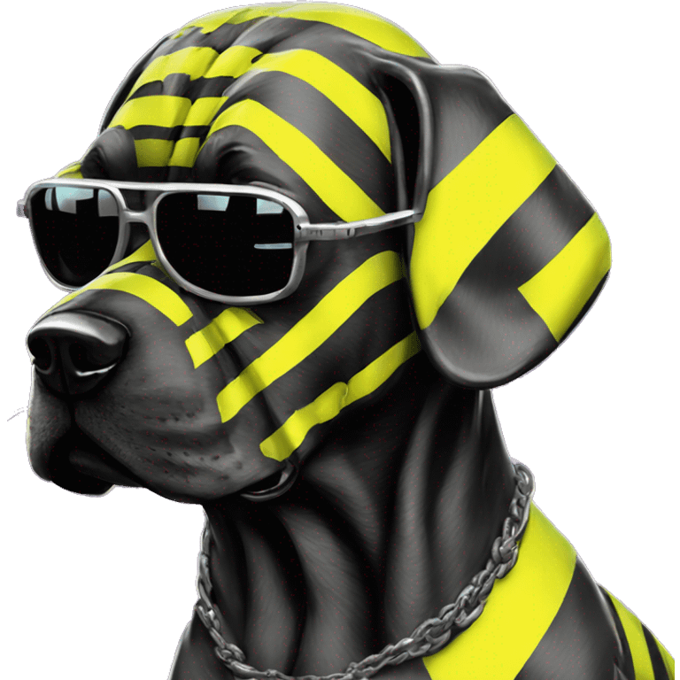 .Zombie_ Vaporwave black holographic oilslick zombie dog yellow caution tape graffiti yellow black stripes emoji