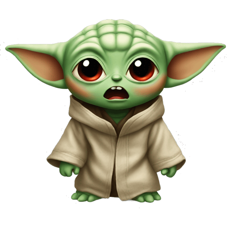 Baby Yoda screams in terrible anger. His whole face is red with rage. emoji