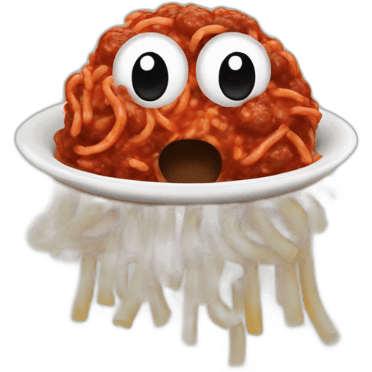 Spaghetti and meatballs with a face, arms and legs, doing something random emoji