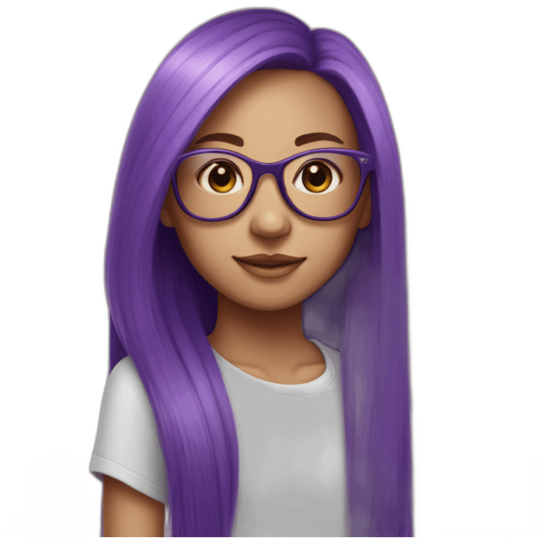 young skater girl with long straight purple hair and thin framed glasses emoji