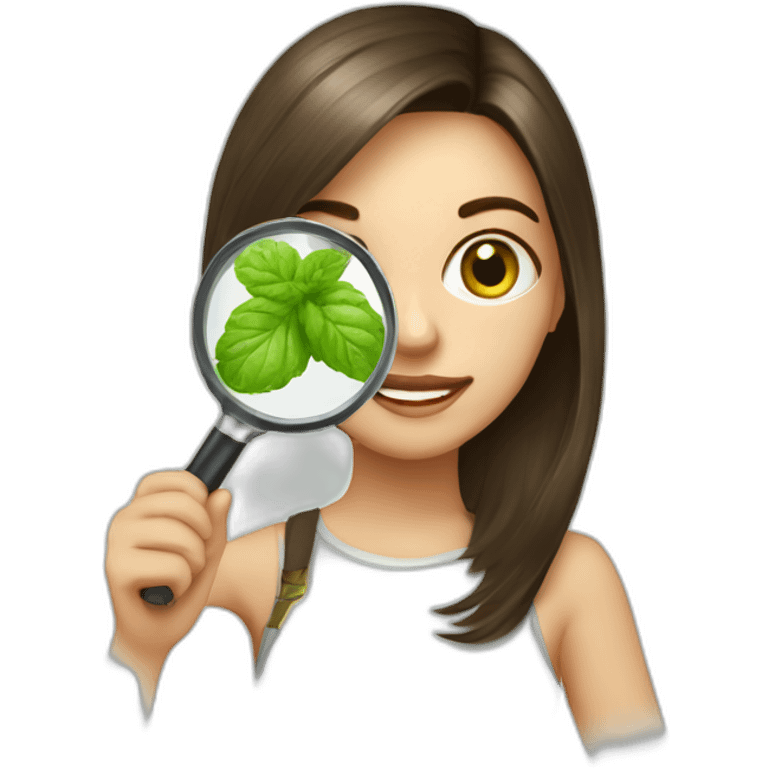 brunette girl + magnifying glass + mojito emoji