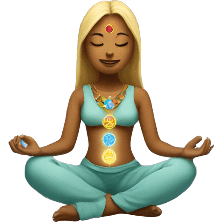 Light lady with 7 chakra symbols meditation  emoji