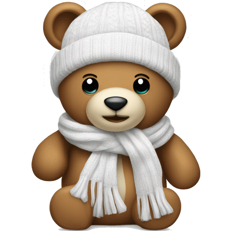 Teddy bear with white beanie and scarf emoji