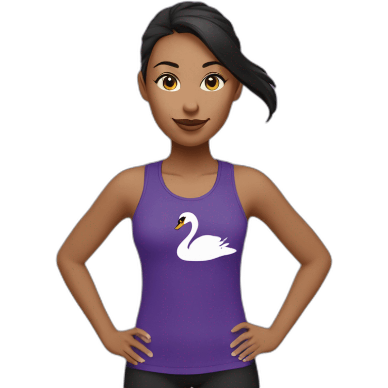 Girl Runner in purple tshirt with swan logo on T-shirt emoji