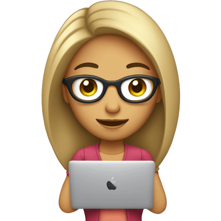 mujer morocha con celular y MacBook emoji