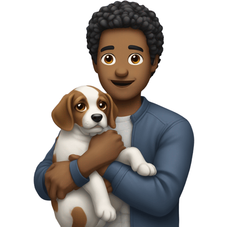 Man holding dog like sim a emoji