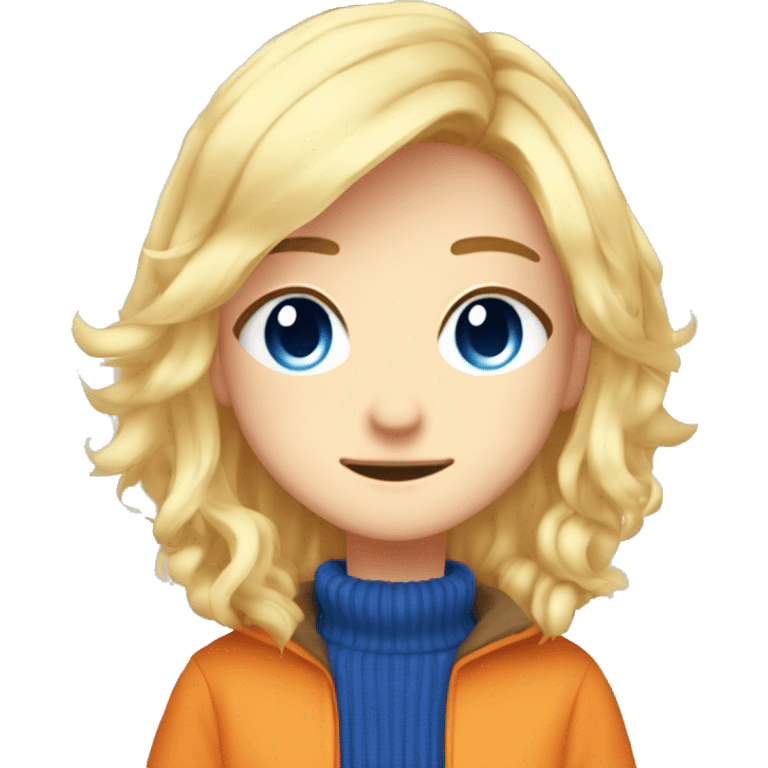 Anime Junge mit Blauen Augen, Blonden Haaren und einem Orangen Kauputzenpullover in einem Panzer emoji