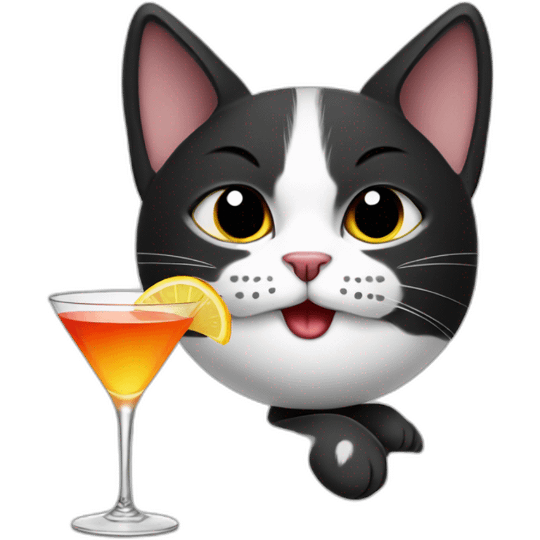 black and white cat with cocktail emoji