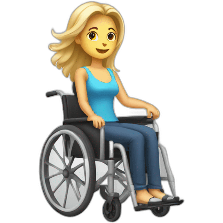 Woman in a wheelchair with 2 Leg cast emoji