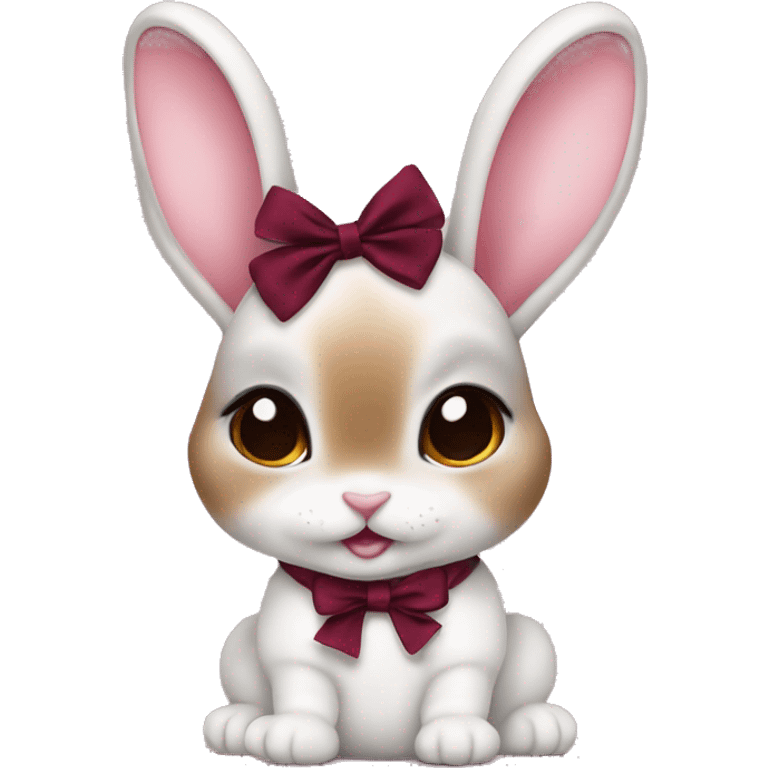 Baby bunny with coquette burgundy bow on ear emoji