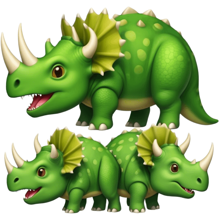 faces of different green triceratops emoji