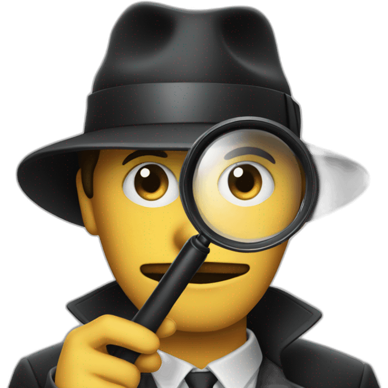 mesteryous detective in a dark suite and black hat holding a magnifying glass emoji