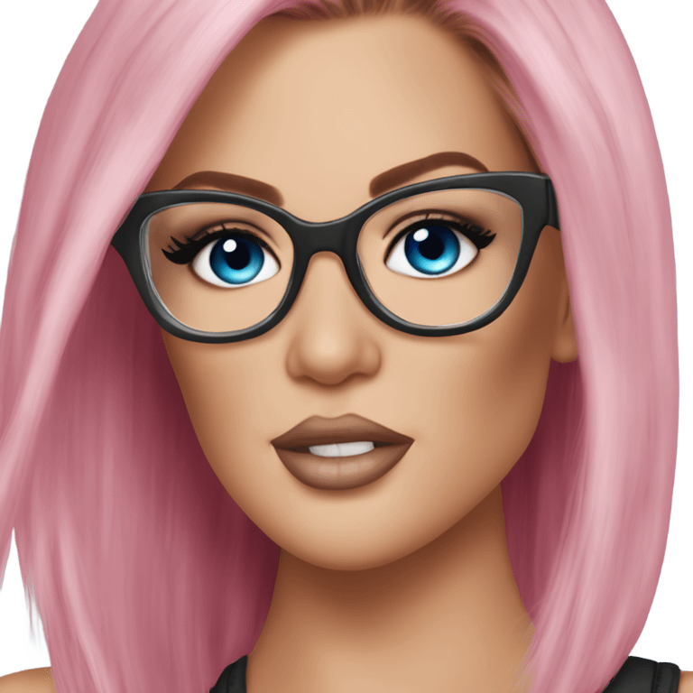 Photo Realistic khloe kardashian stylish pink hair BLUE eyes and glasses rock chick emoji