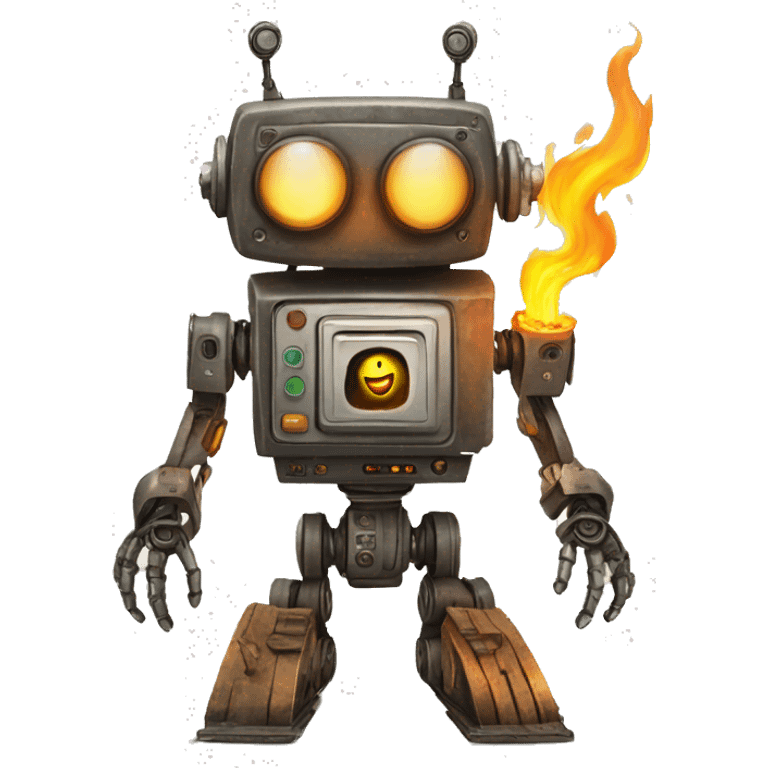 computer burning man extenguishing robot emoji