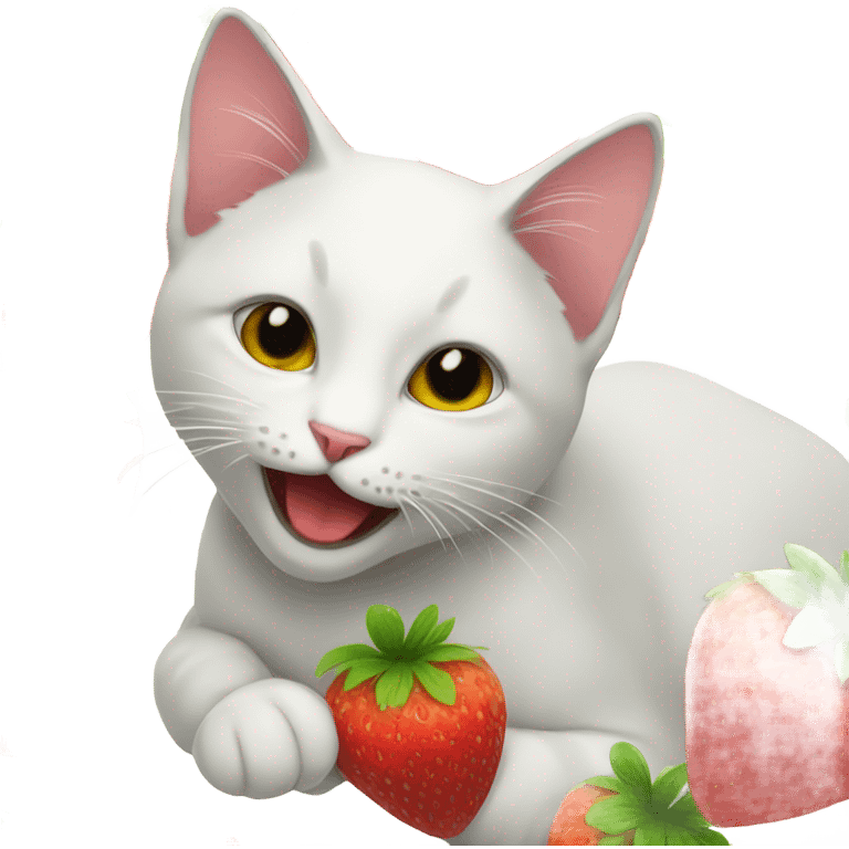 cat eating strawberries emoji