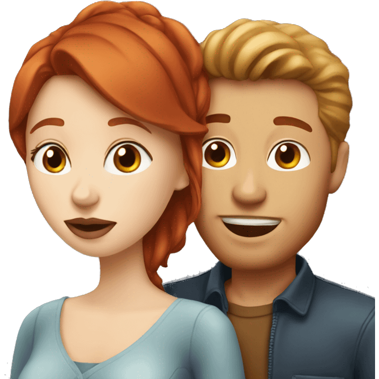 White guy with brown hair kissing redhead woman on lips emoji