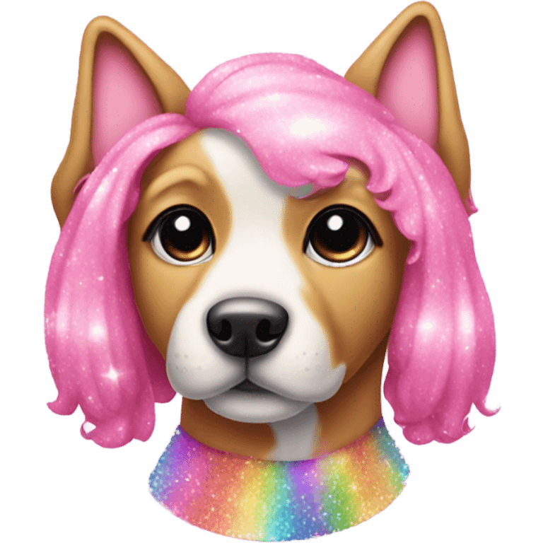 All Pink sparkly dog with rainbow  emoji